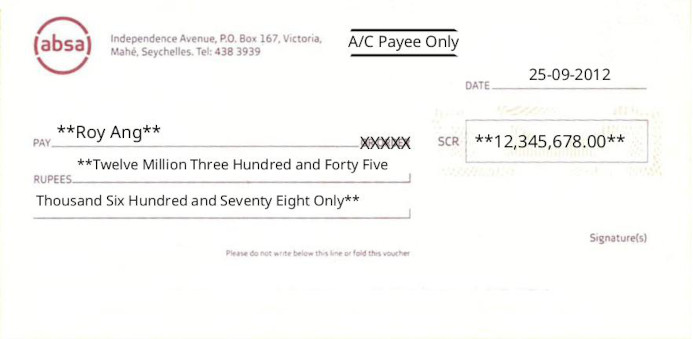 Write Absa Bank Cheque Online Free Online Cheque Writer for Absa Bank in Seychelles