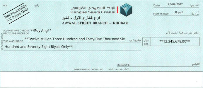Write Banque Saudi Fransi Cheque Online Free Online Cheque Writer for Banque Saudi Fransi in Saudi Arabia